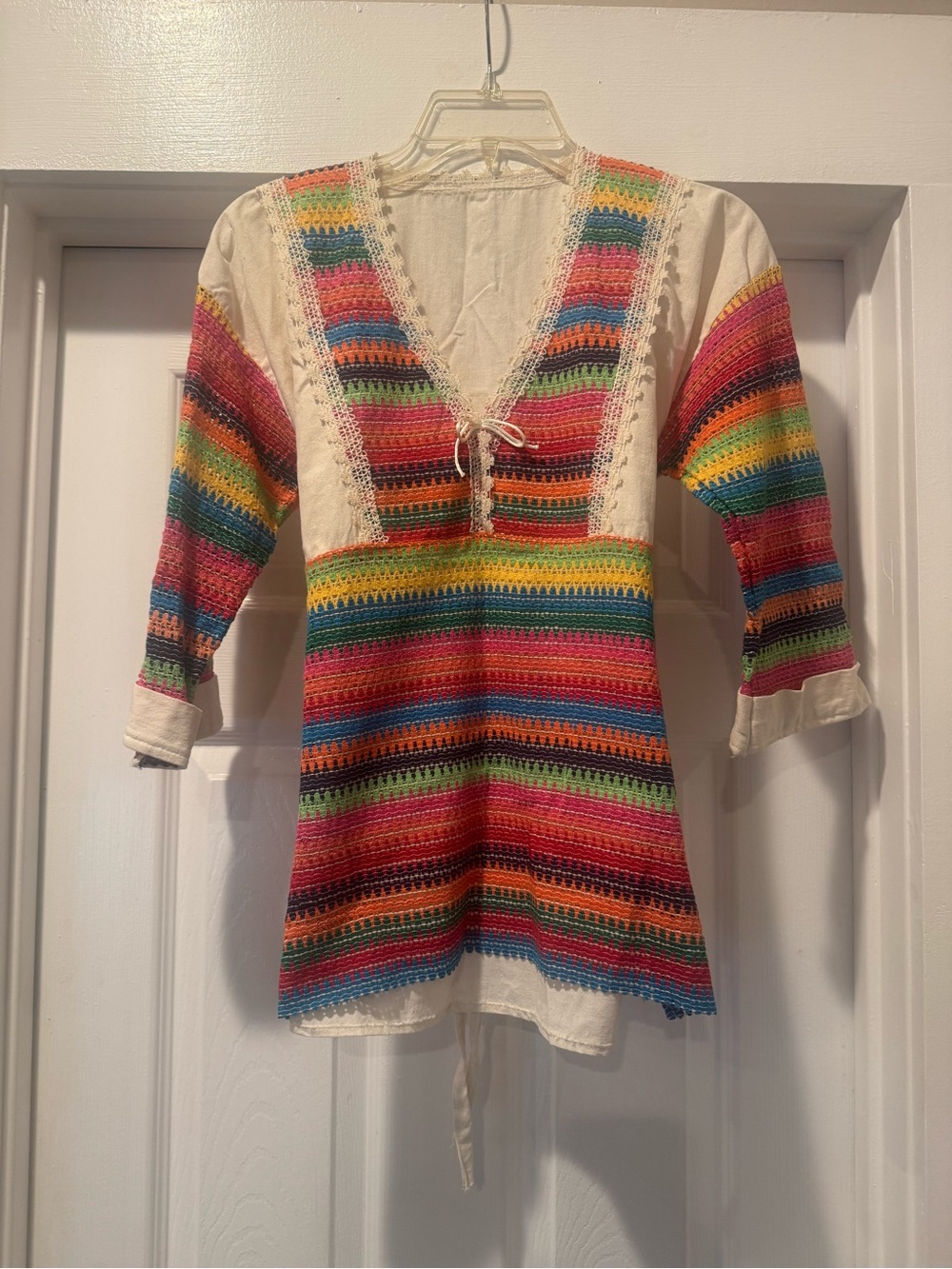 Boho Multi-Color Crochet V-Neck Women's Blouse